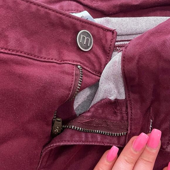 Maurices Womens Straight Leg Pants High Rise Cotton Blend Stretch Burgundy Sz L - Picture 3 of 9